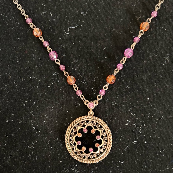 1928 statement necklace and dangle earrings set in pink crystal - Picture 5 of 8